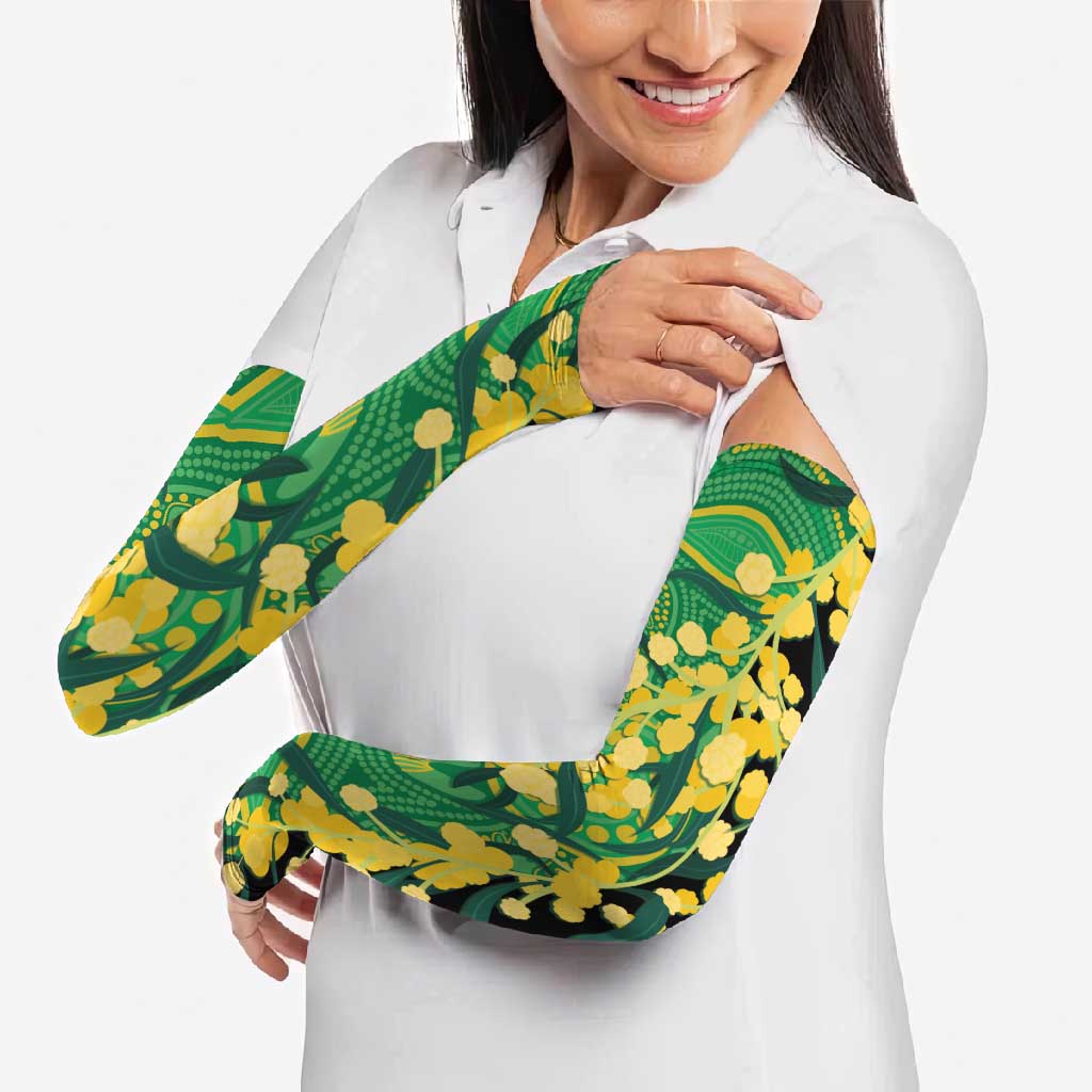Australia Golden Wattle Arm Sleeves Aussie Native Flowers Indigenous Art - Aussie Hoodie