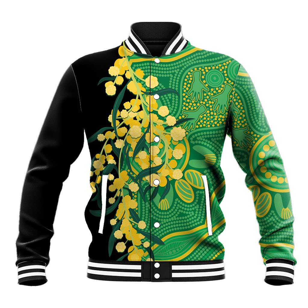 Australia Golden Wattle Baseball Jacket Aussie Native Flowers Indigenous Art - Aussie Hoodie