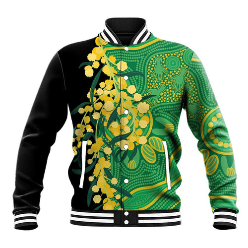 Australia Golden Wattle Baseball Jacket Aussie Native Flowers Indigenous Art - Aussie Hoodie
