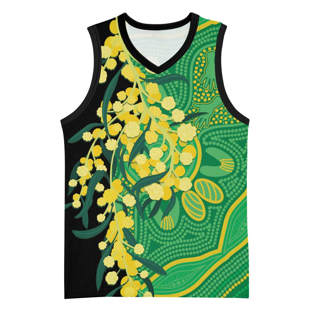 Australia Golden Wattle Basketball Jersey Aussie Native Flowers Indigenous Art - Aussie Hoodie