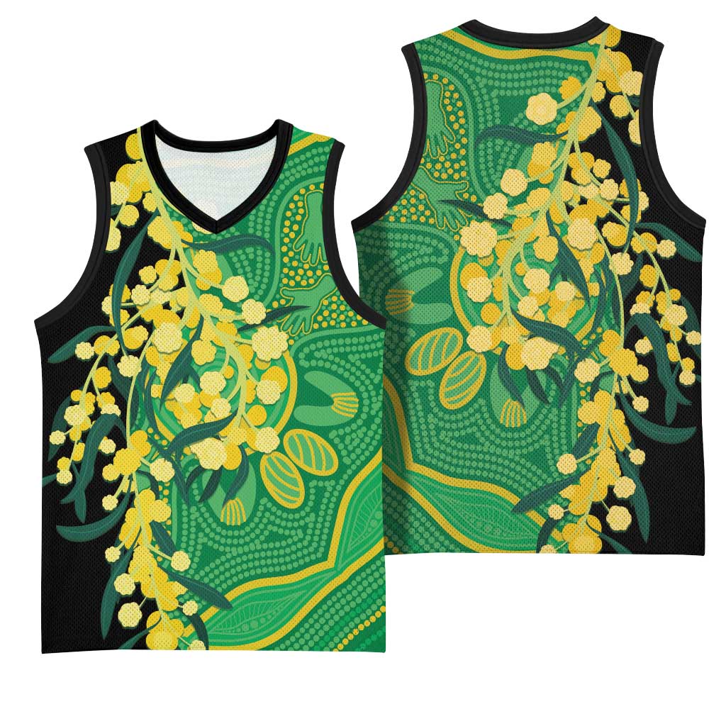 Australia Golden Wattle Basketball Jersey Aussie Native Flowers Indigenous Art - Aussie Hoodie