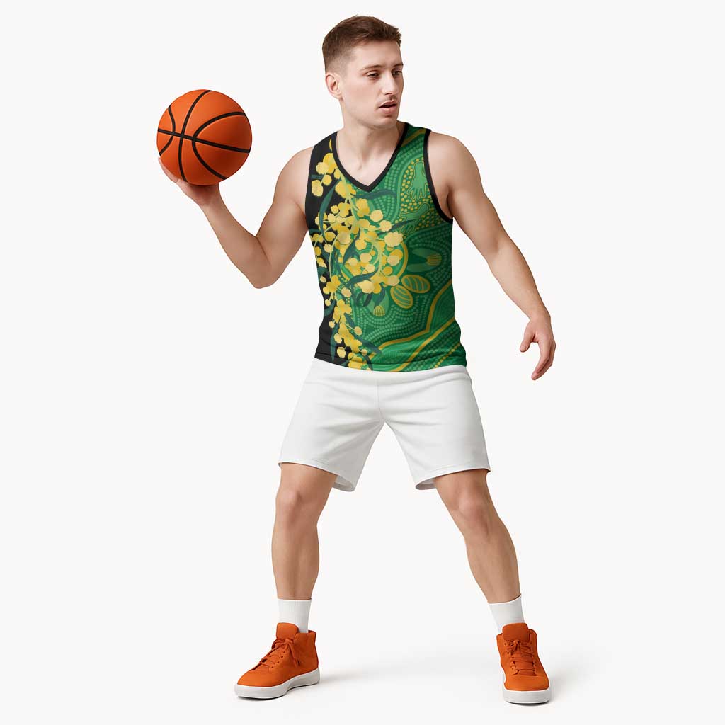 Australia Golden Wattle Basketball Jersey Aussie Native Flowers Indigenous Art - Aussie Hoodie