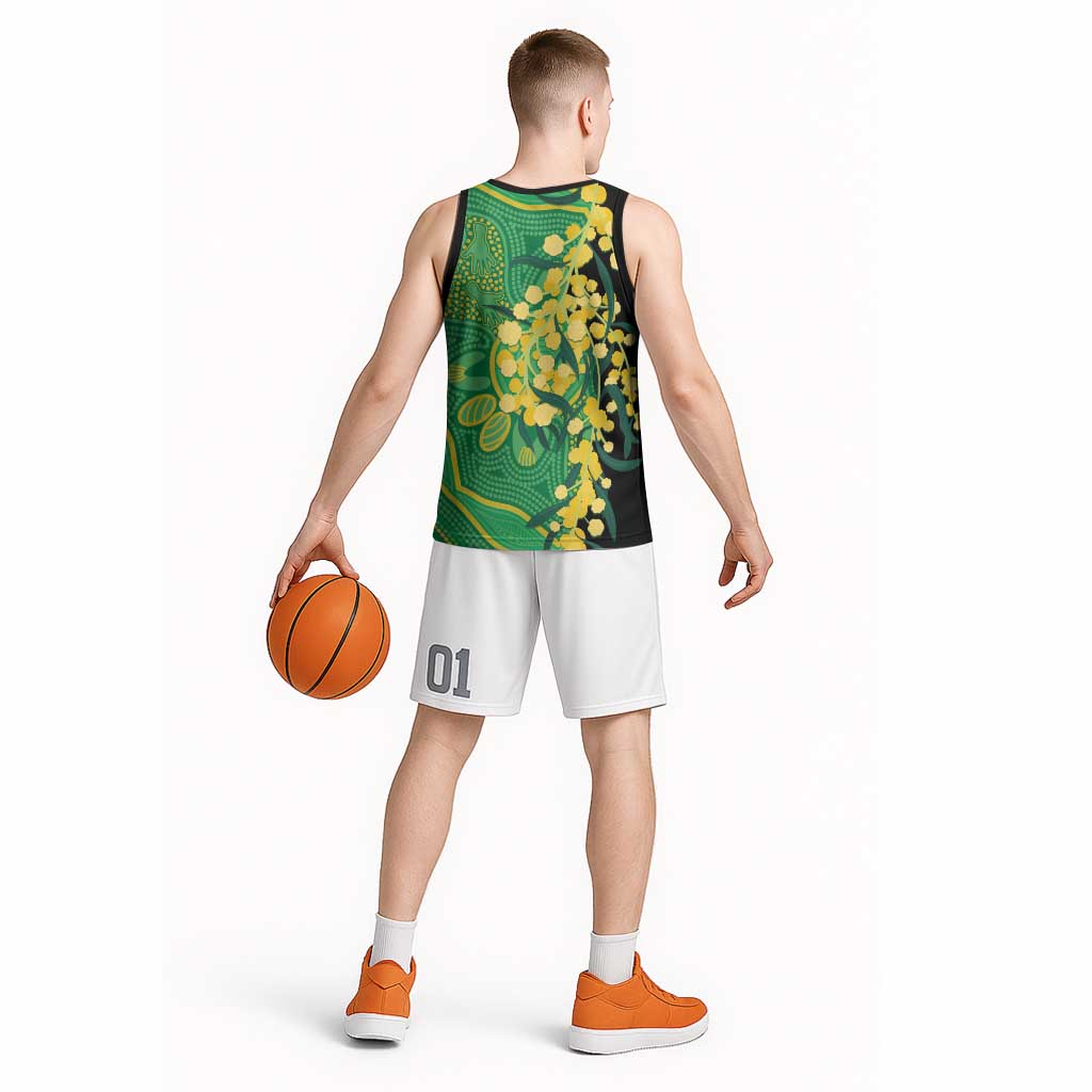 Australia Golden Wattle Basketball Jersey Aussie Native Flowers Indigenous Art - Aussie Hoodie
