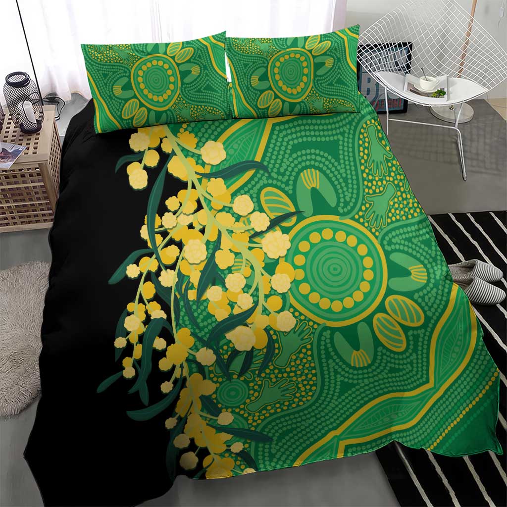 Australia Golden Wattle Bedding Set Aussie Native Flowers Indigenous Art - Aussie Hoodie