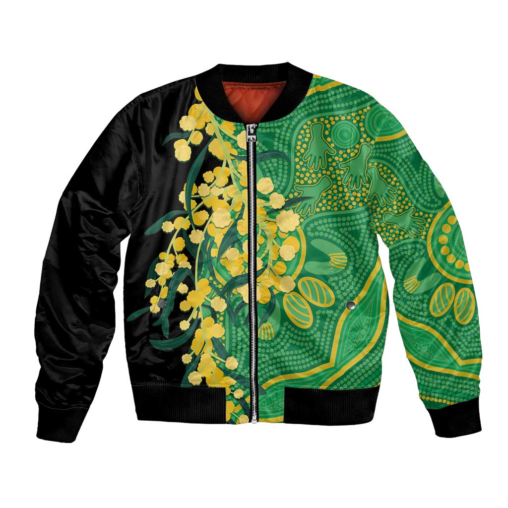 Australia Golden Wattle Bomber Jacket Aussie Native Flowers Indigenous Art - Aussie Hoodie
