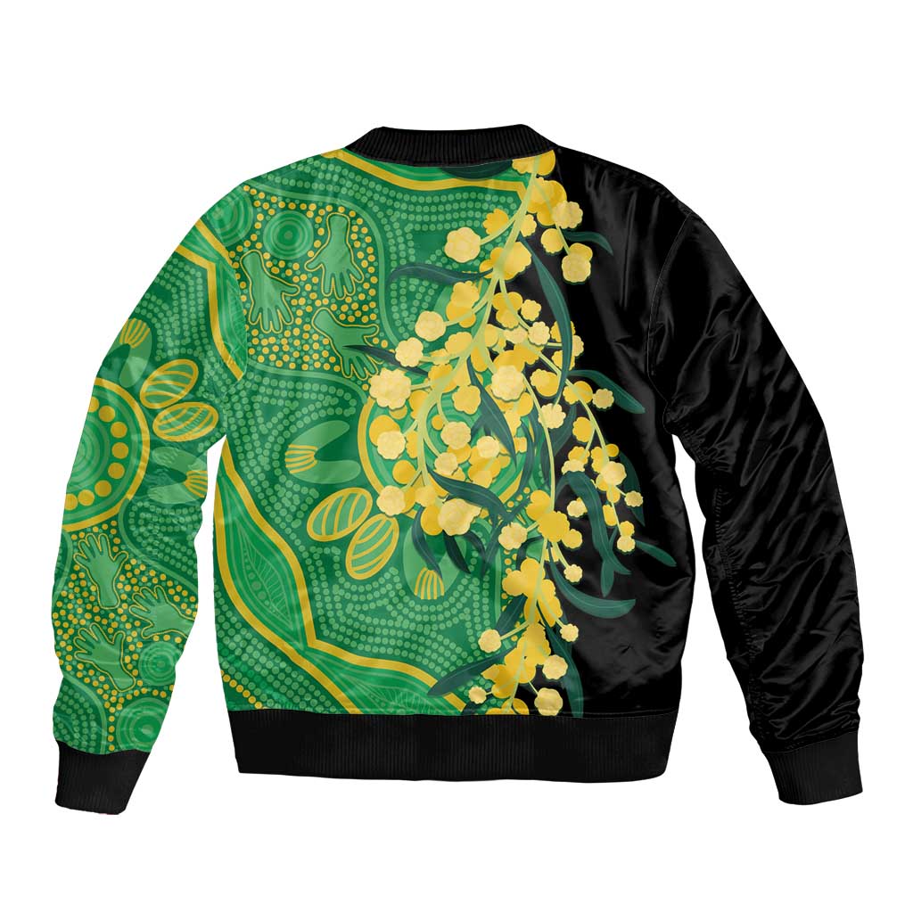 Australia Golden Wattle Bomber Jacket Aussie Native Flowers Indigenous Art - Aussie Hoodie