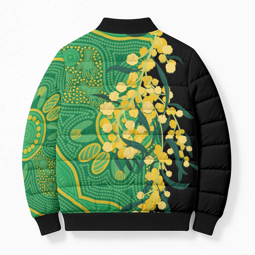 Australia Golden Wattle Bomber Puffer Jacket Aussie Native Flowers Indigenous Art - Aussie Hoodie