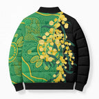 Australia Golden Wattle Bomber Puffer Jacket Aussie Native Flowers Indigenous Art - Aussie Hoodie