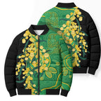 Australia Golden Wattle Bomber Puffer Jacket Aussie Native Flowers Indigenous Art - Aussie Hoodie