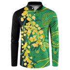 Australia Golden Wattle Button Sweatshirt Aussie Native Flowers Indigenous Art - Aussie Hoodie