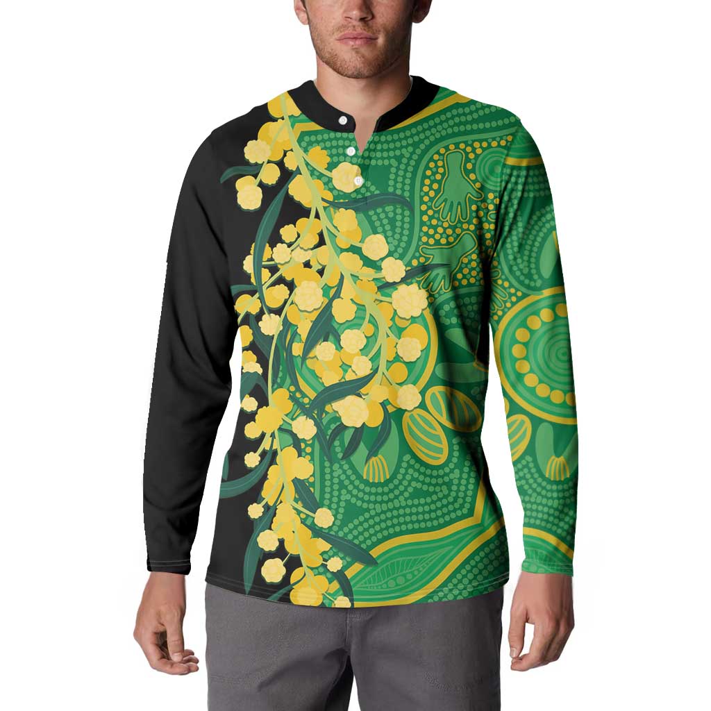 Australia Golden Wattle Button Sweatshirt Aussie Native Flowers Indigenous Art - Aussie Hoodie