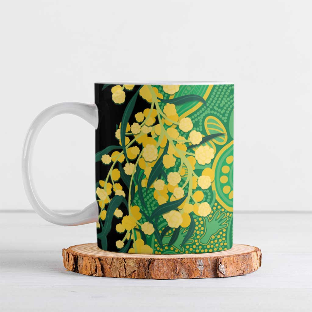 Australia Golden Wattle Ceramic Mug Aussie Native Flowers Indigenous Art - Aussie Hoodie