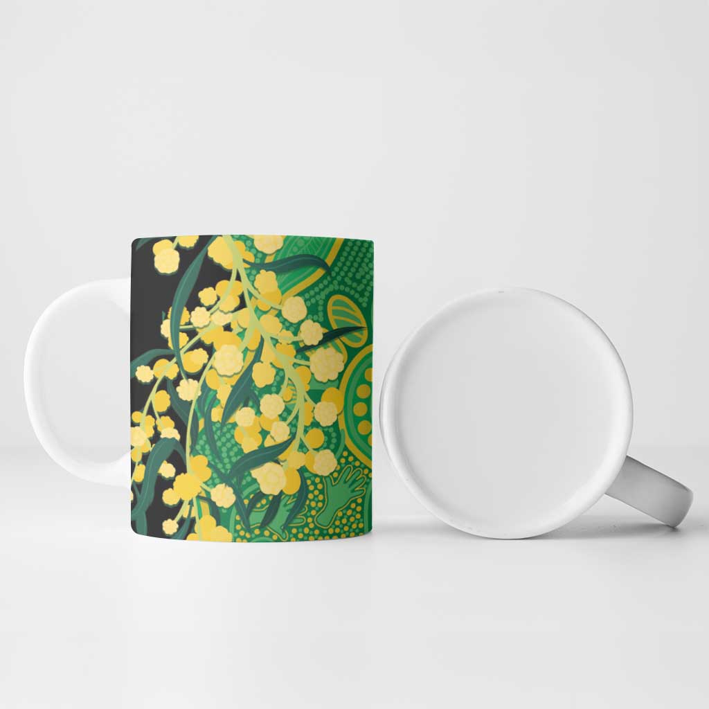 Australia Golden Wattle Ceramic Mug Aussie Native Flowers Indigenous Art - Aussie Hoodie