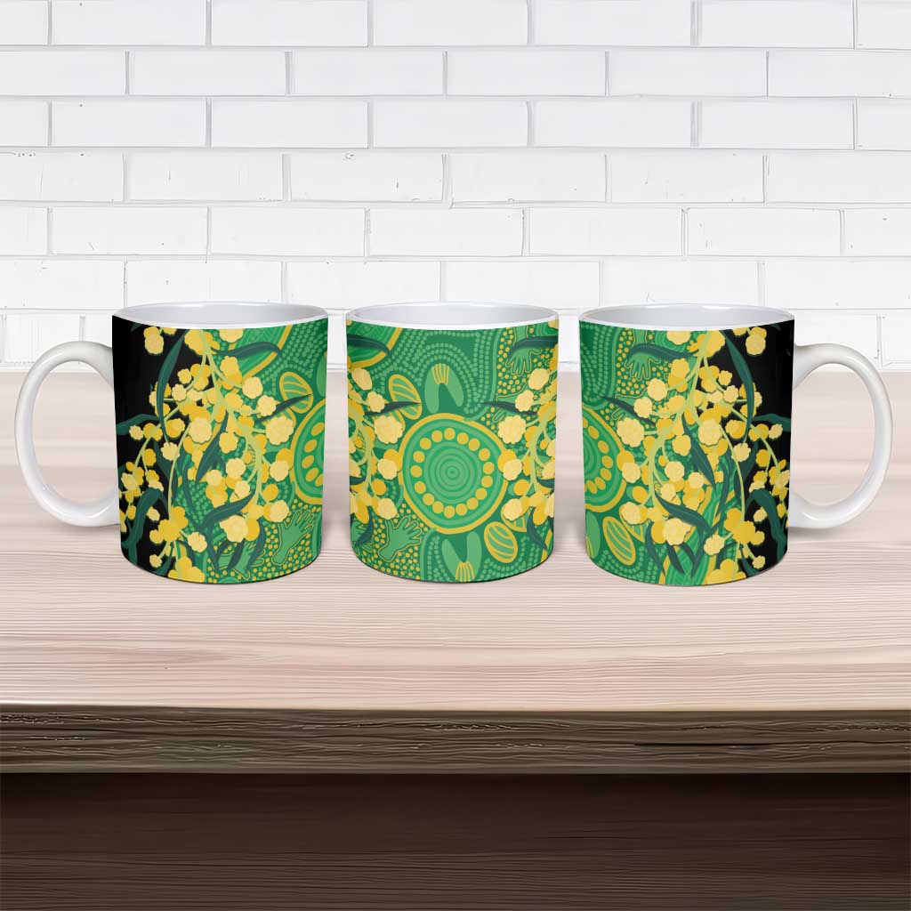 Australia Golden Wattle Ceramic Mug Aussie Native Flowers Indigenous Art - Aussie Hoodie