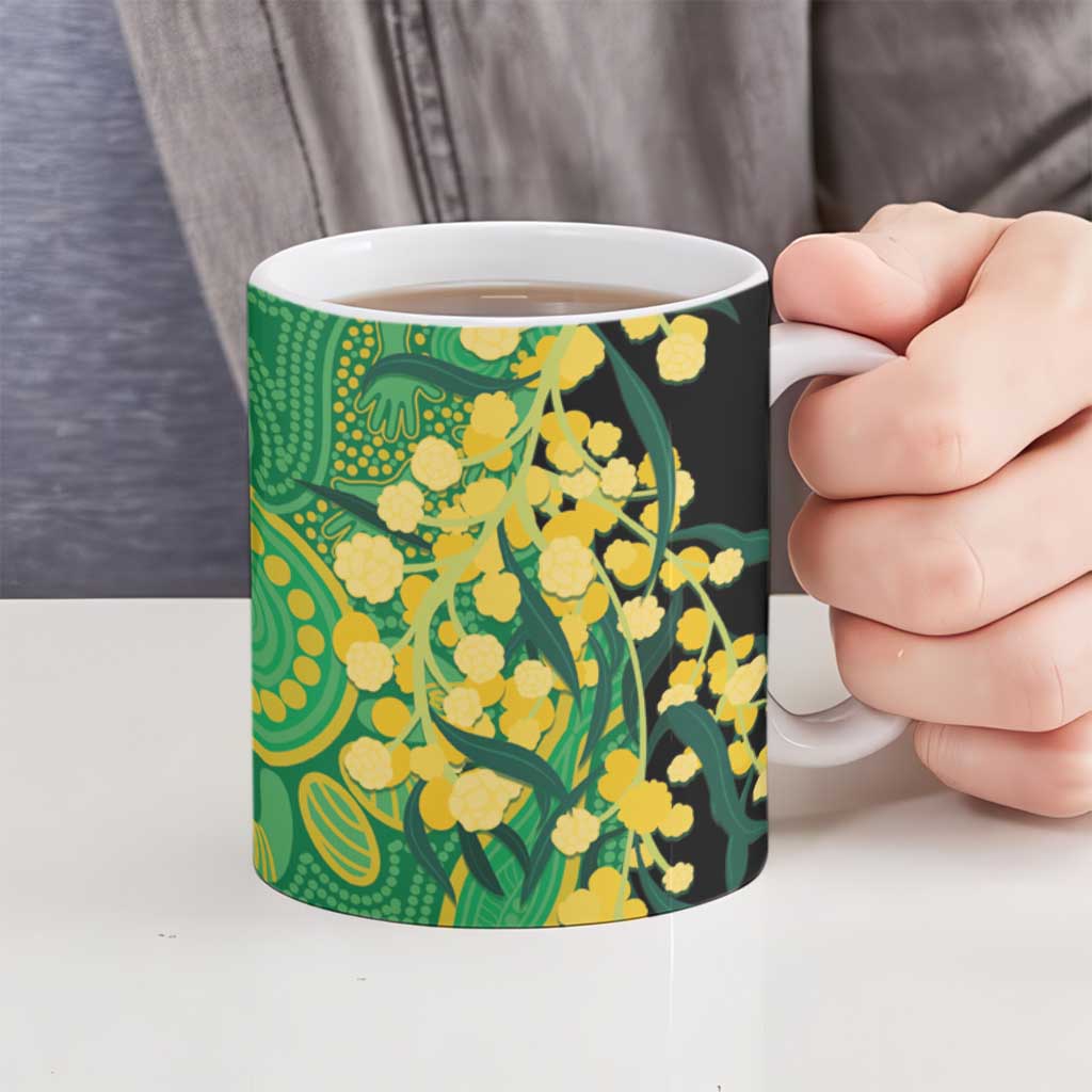 Australia Golden Wattle Ceramic Mug Aussie Native Flowers Indigenous Art - Aussie Hoodie