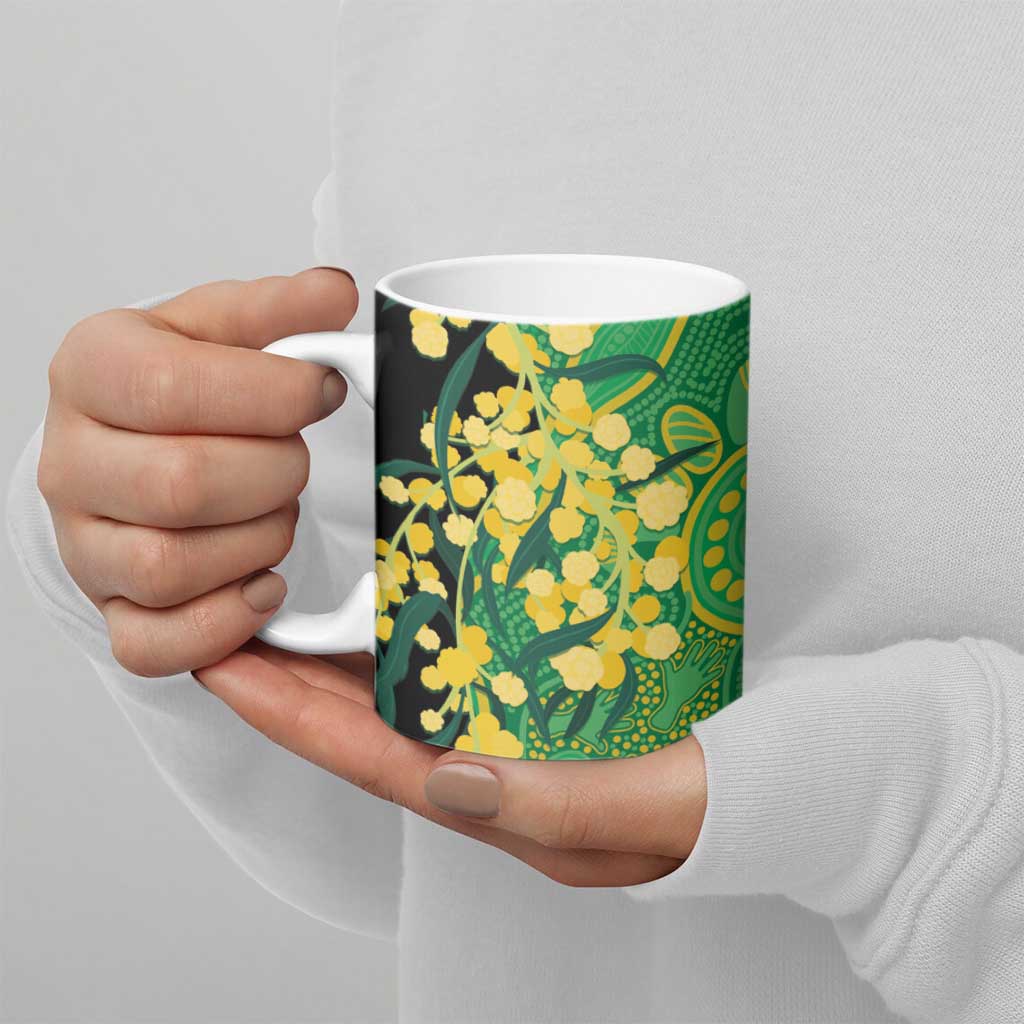 Australia Golden Wattle Ceramic Mug Aussie Native Flowers Indigenous Art - Aussie Hoodie