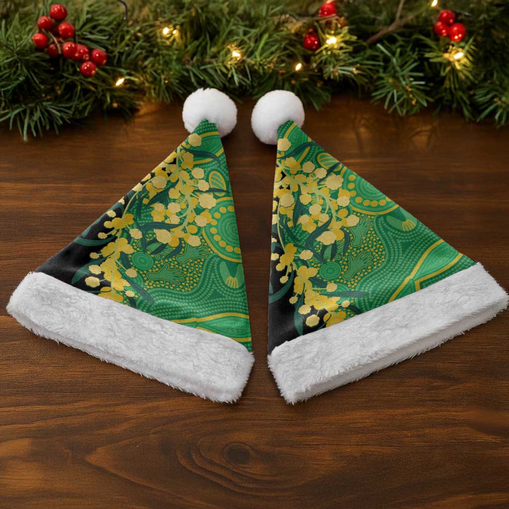 Australia Golden Wattle Christmas Santa Hat Aussie Native Flowers Indigenous Art - Aussie Hoodie