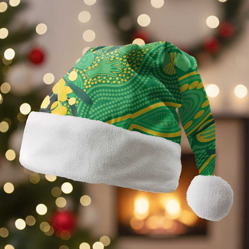 Australia Golden Wattle Christmas Santa Hat Aussie Native Flowers Indigenous Art - Aussie Hoodie
