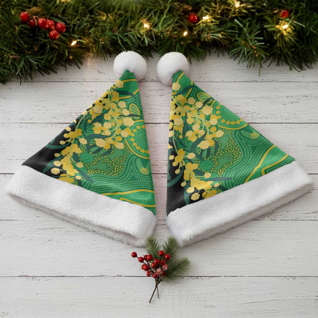 Australia Golden Wattle Christmas Santa Hat Aussie Native Flowers Indigenous Art - Aussie Hoodie