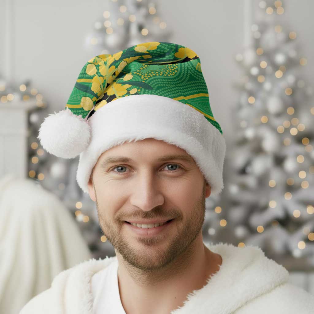 Australia Golden Wattle Christmas Santa Hat Aussie Native Flowers Indigenous Art - Aussie Hoodie