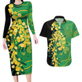 Australia Golden Wattle Couples Matching Long Sleeve Bodycon Dress and Hawaiian Shirt Aussie Native Flowers Indigenous Art - Aussie Hoodie