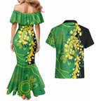 Australia Golden Wattle Couples Matching Mermaid Dress and Hawaiian Shirt Aussie Native Flowers Indigenous Art - Aussie Hoodie