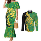 Australia Golden Wattle Couples Matching Mermaid Dress and Long Sleeve Button Shirt Aussie Native Flowers Indigenous Art - Aussie Hoodie