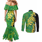 Australia Golden Wattle Couples Matching Mermaid Dress and Long Sleeve Button Shirt Aussie Native Flowers Indigenous Art - Aussie Hoodie