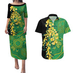 Australia Golden Wattle Couples Matching Puletasi and Hawaiian Shirt Aussie Native Flowers Indigenous Art - Aussie Hoodie