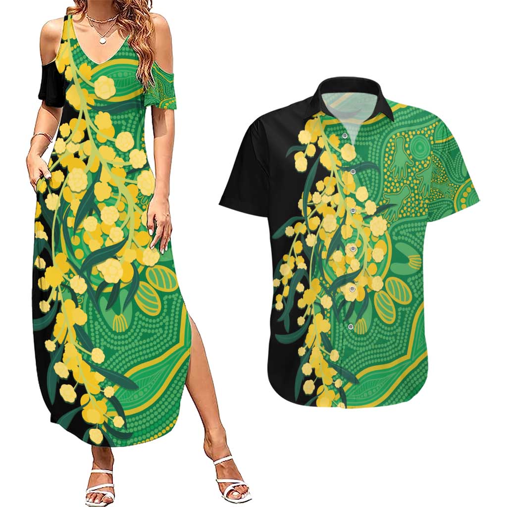 Australia Golden Wattle Couples Matching Summer Maxi Dress and Hawaiian Shirt Aussie Native Flowers Indigenous Art - Aussie Hoodie