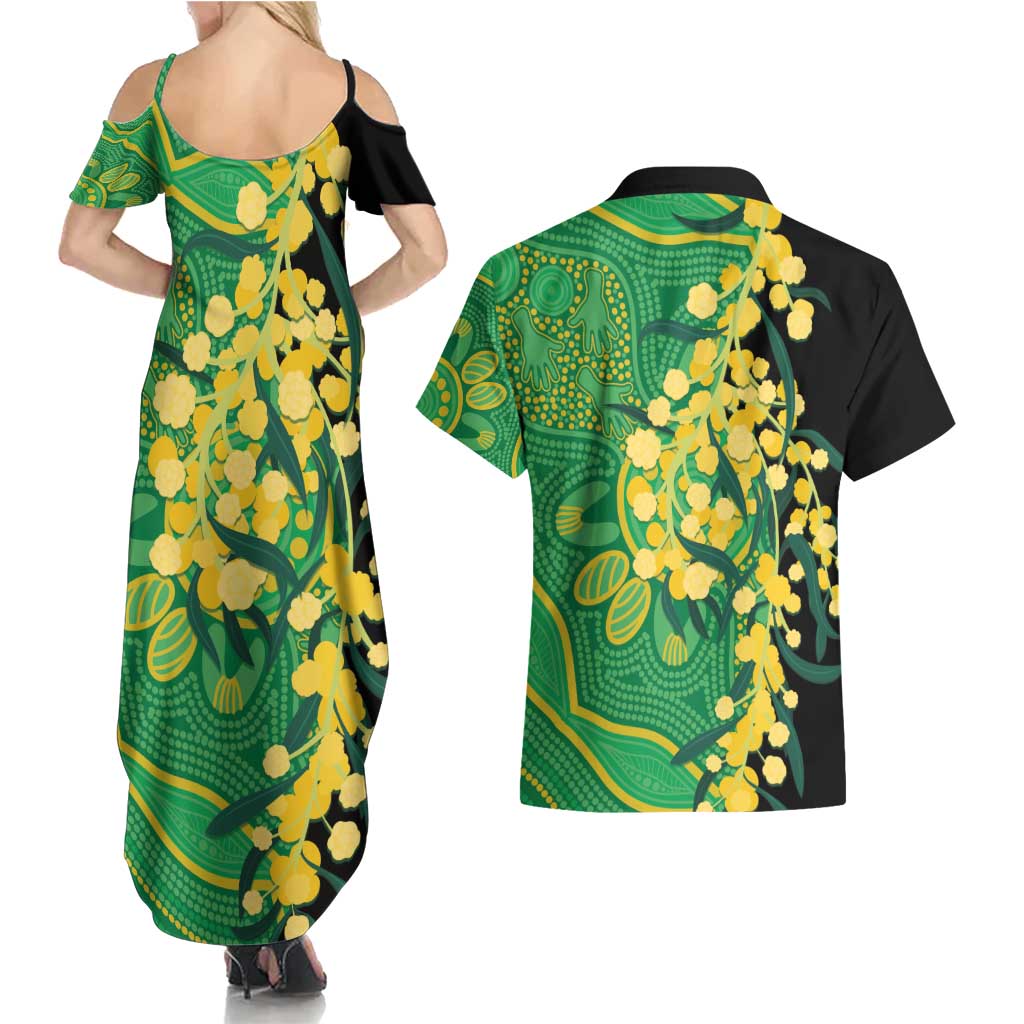 Australia Golden Wattle Couples Matching Summer Maxi Dress and Hawaiian Shirt Aussie Native Flowers Indigenous Art - Aussie Hoodie
