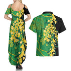 Australia Golden Wattle Couples Matching Summer Maxi Dress and Hawaiian Shirt Aussie Native Flowers Indigenous Art - Aussie Hoodie