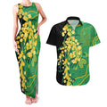 Australia Golden Wattle Couples Matching Tank Maxi Dress and Hawaiian Shirt Aussie Native Flowers Indigenous Art - Aussie Hoodie