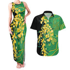 Australia Golden Wattle Couples Matching Tank Maxi Dress and Hawaiian Shirt Aussie Native Flowers Indigenous Art - Aussie Hoodie