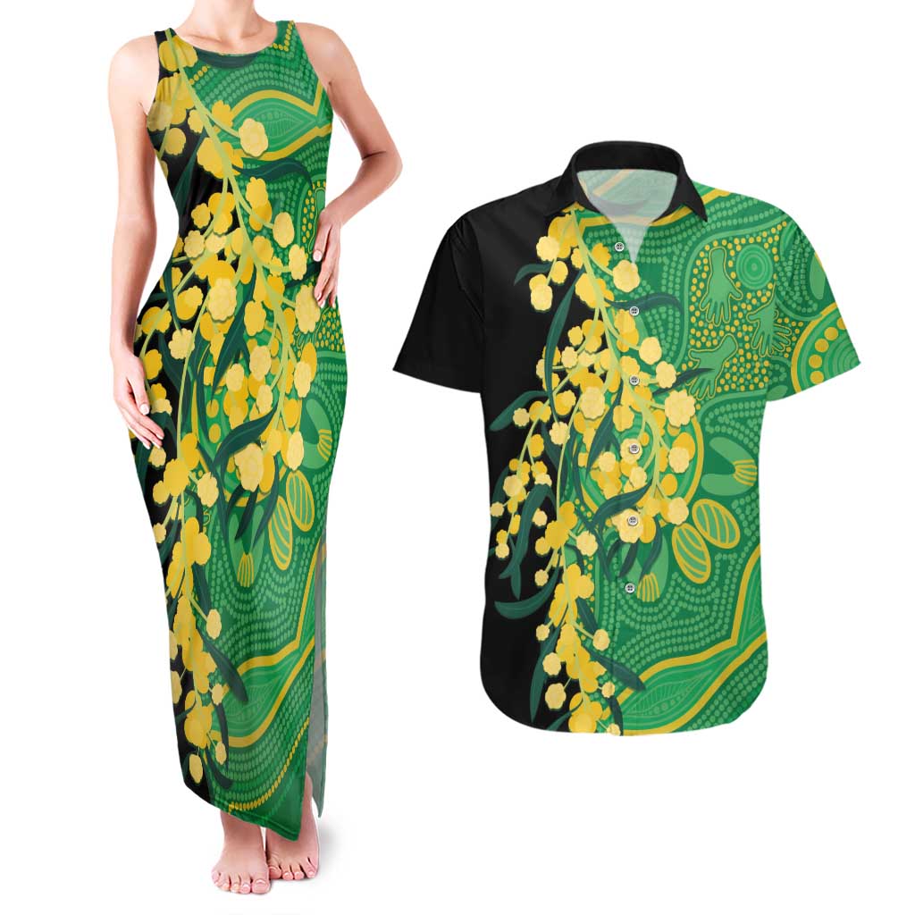 Australia Golden Wattle Couples Matching Tank Maxi Dress and Hawaiian Shirt Aussie Native Flowers Indigenous Art - Aussie Hoodie