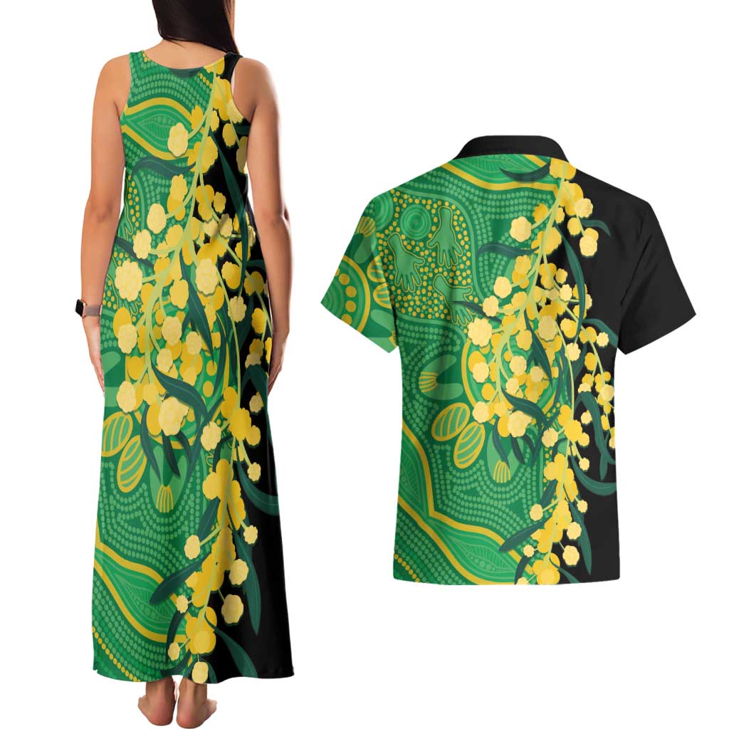 Australia Golden Wattle Couples Matching Tank Maxi Dress and Hawaiian Shirt Aussie Native Flowers Indigenous Art - Aussie Hoodie