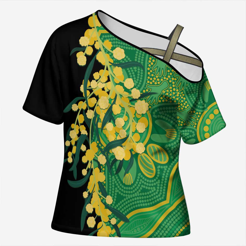 Australia Golden Wattle Cross Shoulder Shirt Aussie Native Flowers Indigenous Art - Aussie Hoodie