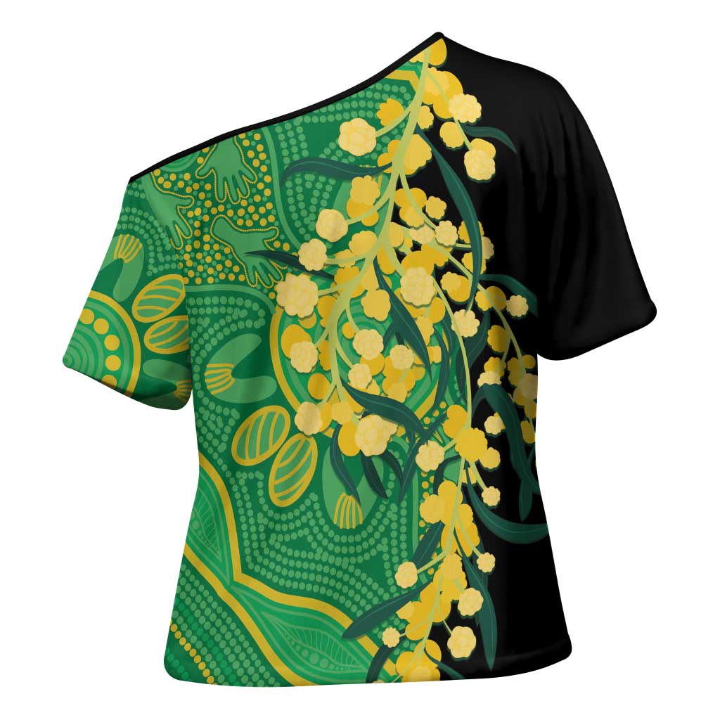 Australia Golden Wattle Cross Shoulder Shirt Aussie Native Flowers Indigenous Art - Aussie Hoodie