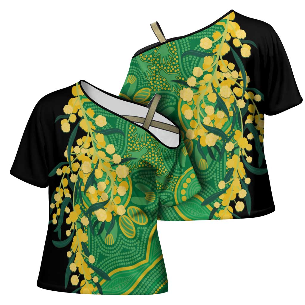 Australia Golden Wattle Cross Shoulder Shirt Aussie Native Flowers Indigenous Art - Aussie Hoodie