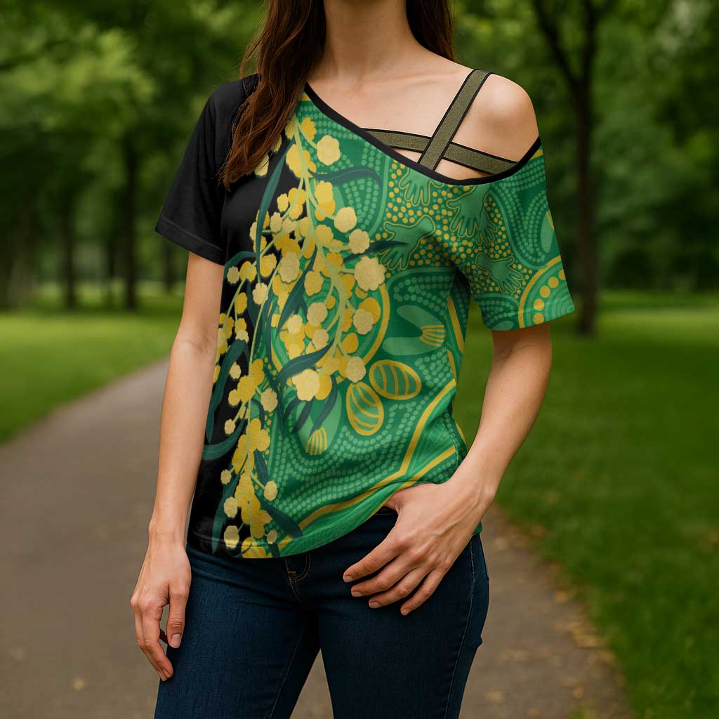 Australia Golden Wattle Cross Shoulder Shirt Aussie Native Flowers Indigenous Art - Aussie Hoodie