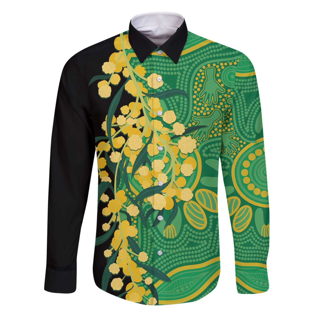Australia Golden Wattle Family Matching Off The Shoulder Long Sleeve Dress and Hawaiian Shirt Aussie Native Flowers Indigenous Art - Aussie Hoodie