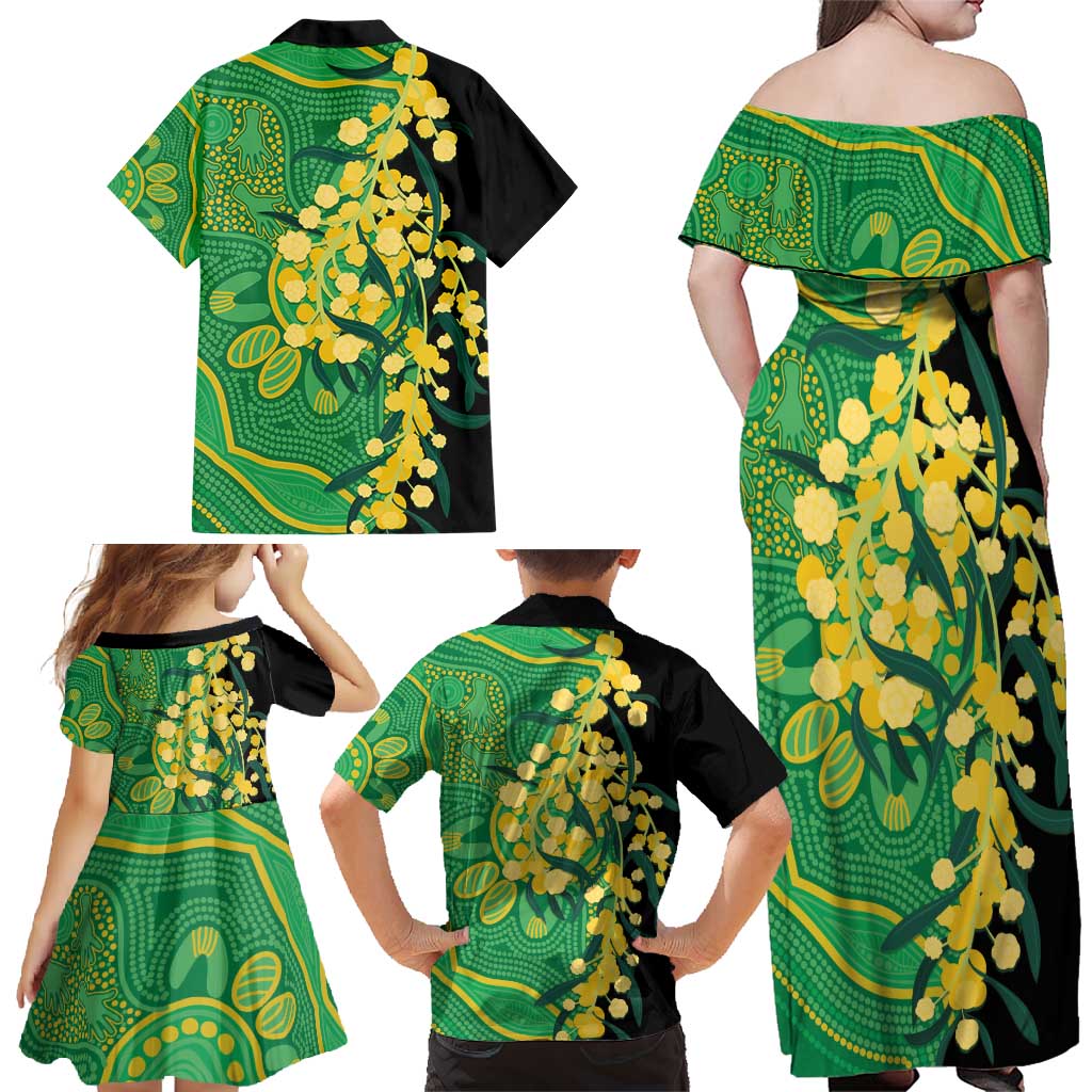Australia Golden Wattle Family Matching Off Shoulder Maxi Dress and Hawaiian Shirt Aussie Native Flowers Indigenous Art - Aussie Hoodie