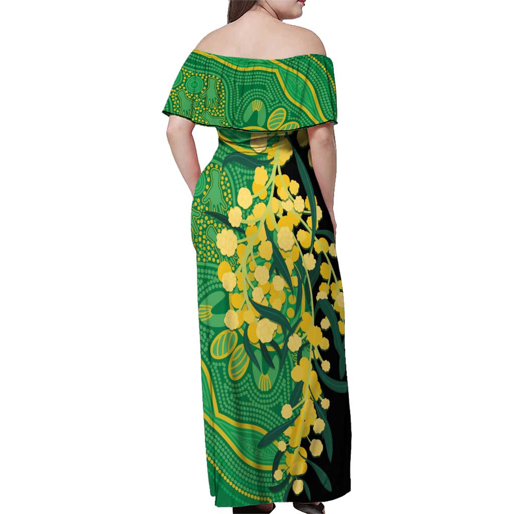 Australia Golden Wattle Family Matching Off Shoulder Maxi Dress and Hawaiian Shirt Aussie Native Flowers Indigenous Art - Aussie Hoodie