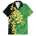 Australia Golden Wattle Family Matching Off Shoulder Short Dress and Hawaiian Shirt Aussie Native Flowers Indigenous Art - Aussie Hoodie