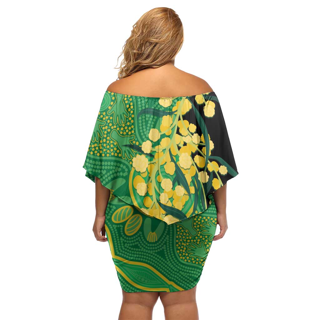 Australia Golden Wattle Family Matching Off Shoulder Short Dress and Hawaiian Shirt Aussie Native Flowers Indigenous Art - Aussie Hoodie