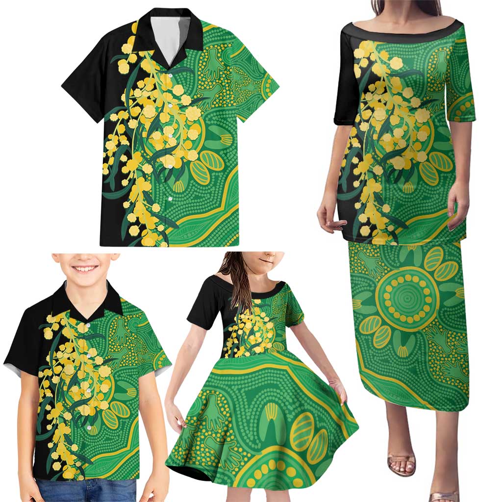 Australia Golden Wattle Family Matching Puletasi and Hawaiian Shirt Aussie Native Flowers Indigenous Art - Aussie Hoodie