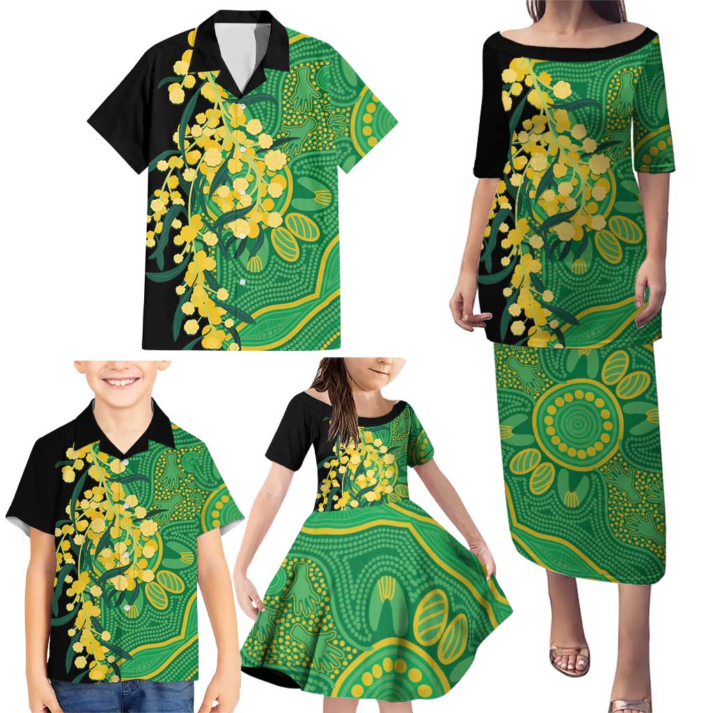 Australia Golden Wattle Family Matching Puletasi and Hawaiian Shirt Aussie Native Flowers Indigenous Art - Aussie Hoodie