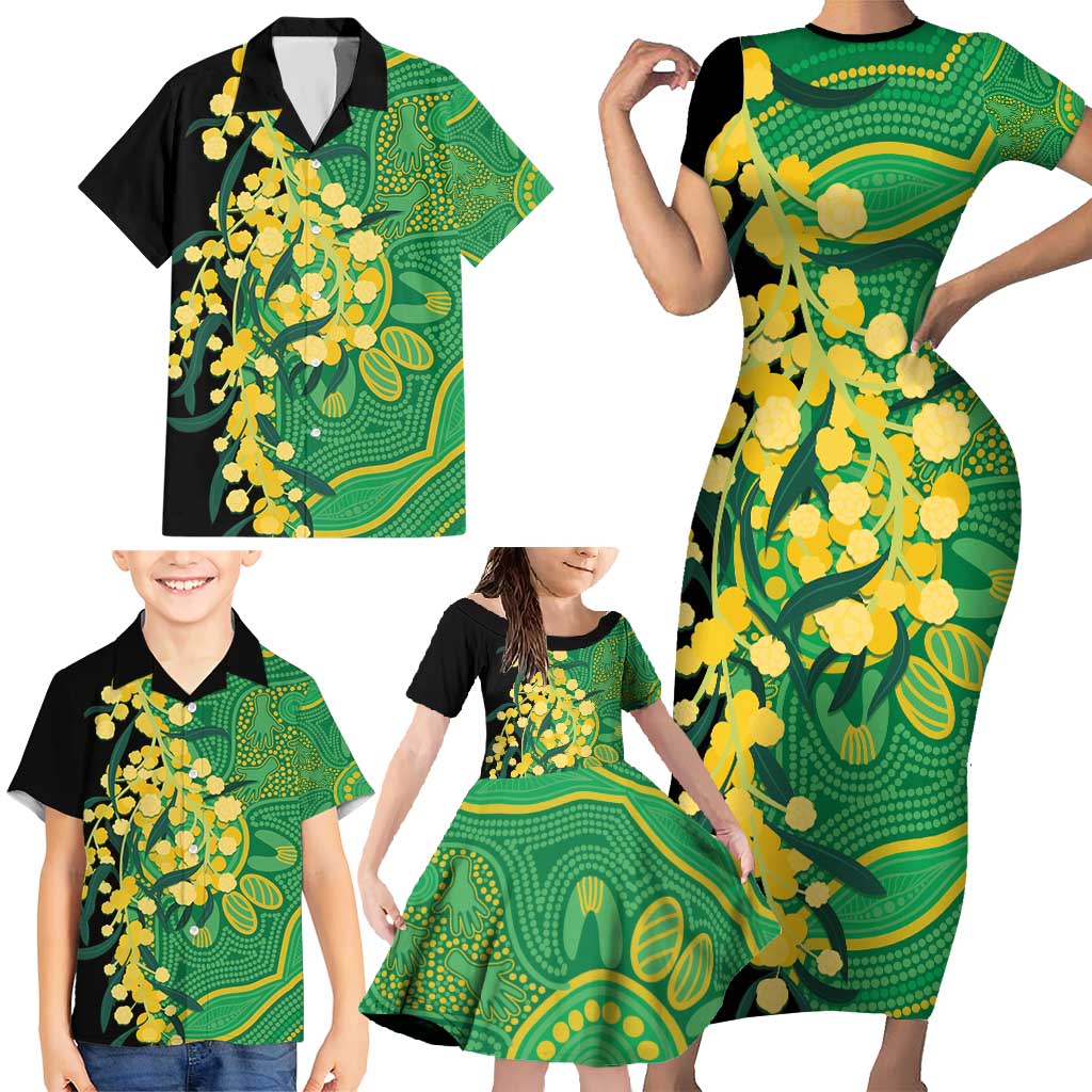 Australia Golden Wattle Family Matching Short Sleeve Bodycon Dress and Hawaiian Shirt Aussie Native Flowers Indigenous Art - Aussie Hoodie