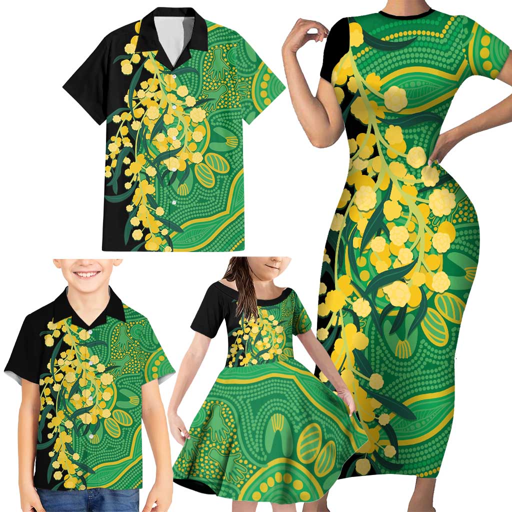 Australia Golden Wattle Family Matching Short Sleeve Bodycon Dress and Hawaiian Shirt Aussie Native Flowers Indigenous Art - Aussie Hoodie