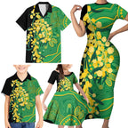 Australia Golden Wattle Family Matching Short Sleeve Bodycon Dress and Hawaiian Shirt Aussie Native Flowers Indigenous Art - Aussie Hoodie